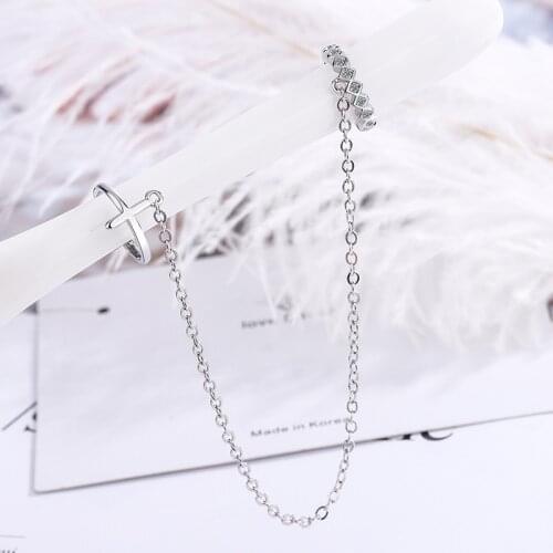 Womens Fashion Chain Tassel Clip Earrings Simple Style Cross Cuff Ear Jewelry Female Elegant Dangle Earring Accessories Gifts