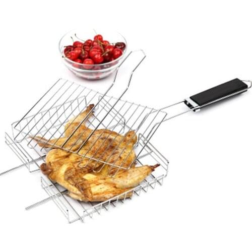 Stainless Steel Rectangle BBQ Grill Outdoor Travel Camp Barbecue Net Rack with Handle Kitchen Supplies