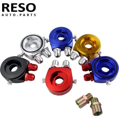 RESO - Universal Aluminum Oil Filter Temp Pressure Cooler Gauge Oil Sandwich Plate Adapter Sensor Kit AN10