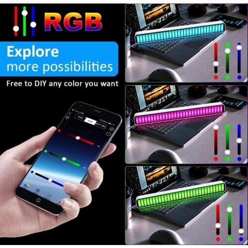 Sound Control RGB Light, Phone APP Control 32 LED Voice-Activated Pickup Rhythm Lights, typeC Colorful Music Ambient Light Bar