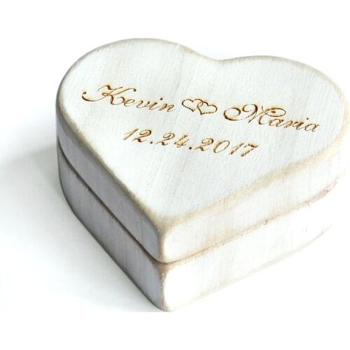 Vintage White Heart Wedding Ring Box, Personalized Wood Wedding Ring Pillow Box, Rustic Wedding Ring Holder Box