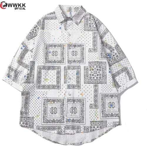WWKK Men Harajuku Designer Button Up Shirts 2021 Summer Mens Japanese Streetwear Short Sleeve Shirts Male Plus Size Blouses