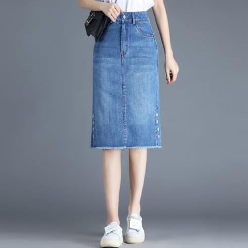 2021 Casual Straight Denim Skirts New Summer Sexy Hip Female Mid-length High Waist Split Jean Skirt for Young Women BSQ415