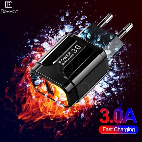 Rexxar 18W Quick Charge 3.0 USB Charger For iPhone 11 Samsung A40 Xiaomi Huawei Mate 30 Mobile Phone Charger QC3.0 Fast Chargers