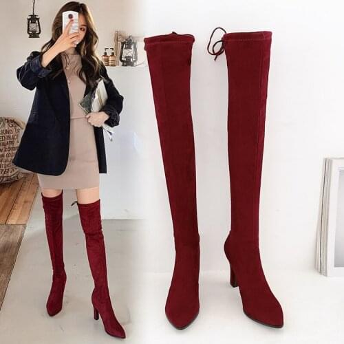 Size 33-43 New 2019 Over the Knee Boots Women Faux Suede Thigh High Boots Platform Stretch Slim Sexy Ladies Womens Winter Boots