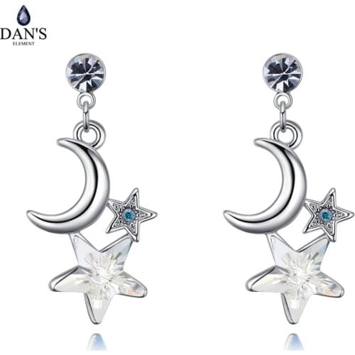 DANS Element Brand real Austrian Crystals Simple Moon and Star Earrings for Women Valentine Gift New Fashion 127212