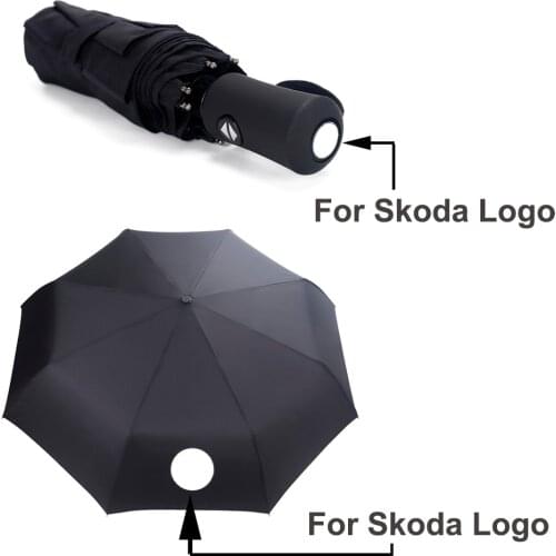 For Skoda Logo Umbrella For Skoda Superb Octavia Fabia Rapid Yeti Combi VISION Kodiaq Karoq Kamiq SCALA Car Automatic Umbrella