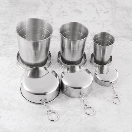 2021 1PC Stainless Steel Folding Cup Travel Tool Kit Survival Gear Outdoor Sports Mug Portable for Camping Hiking Lighter