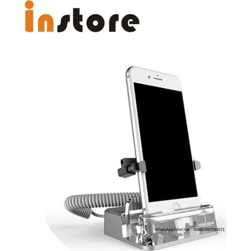 10 pcs mobile security alarm acrylic display stand with clamp for Apple Android USB Type C phone anti theft in shop