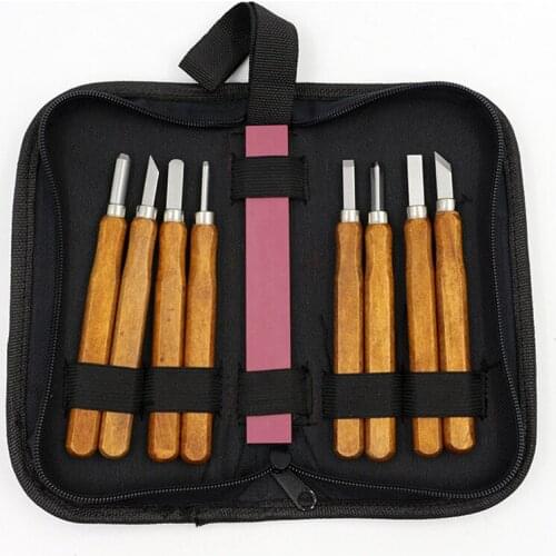 10pcs/set Wooden Handle Multi-function Carving Knife High Quality Graver with Grinding Stone for Carving Enthusiasts