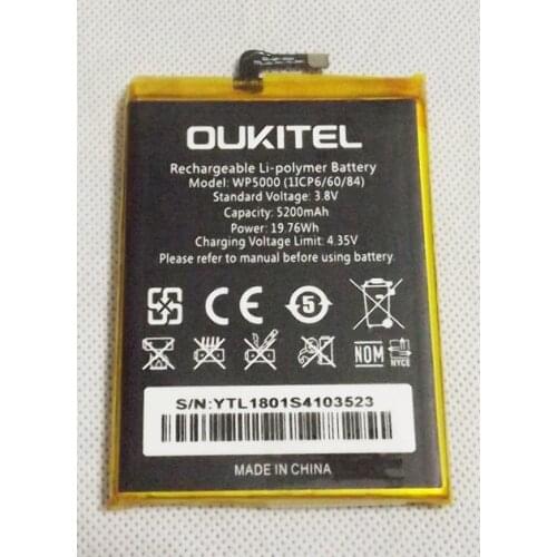 Original oukitel wp5000 battery 5200mah 3.8V for Oukitel Wp5000 Ip68 5.7 "18: 9 Display Helio P25 Octa Core