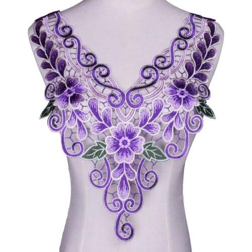 3D Lace Purple Flower Sewing Accessories DIY Wedding Dress Making Material Clothing Lace Collar Neckline Applications