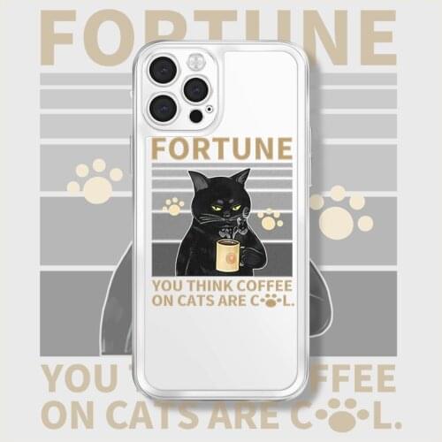 Retro Cool black cat coffee drinking Phone Case For iPhone 11 12 Pro Max Xs Max XR Xs 7 8 Plus 7Plus case Cute Transparent Cover
