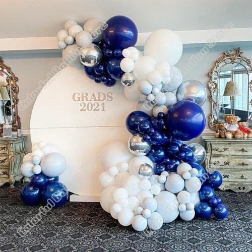 Wedding Birthday Party Decor 4d Silver Sapphire Blue White Latex Balloon Garland Arch Wedding Birthday Party Baby Shower Decor