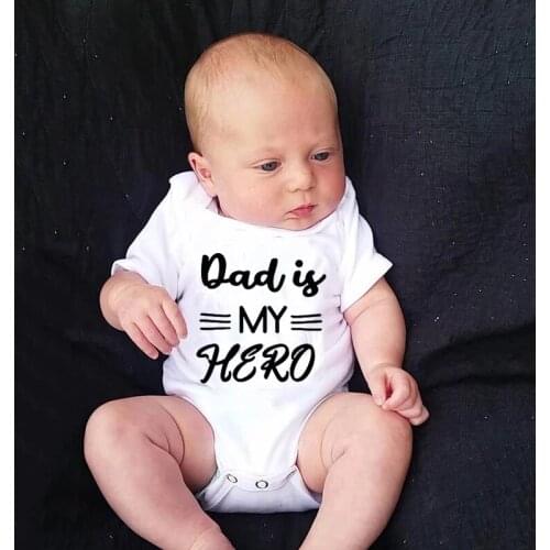 Dad Is My Hero Baby Announcement Onesies Newborn Baby Bodysuits Cotton Summer Boys Girls Romper Body Fashion Sleepwear Outfits