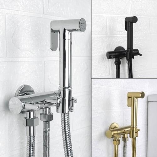 Brass Single Cold Water Corner Valve Bidet Faucets with Holder Hand Shower Head Tap Crane for Woman Hygienic Shower Bidet Muslim