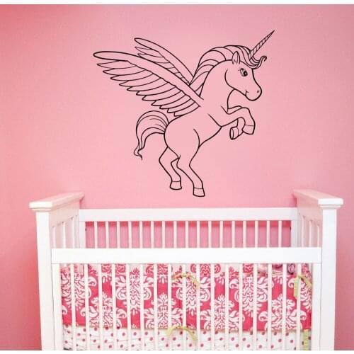 Flying Unicorn Decal Removable Vinyl Wall Sticker Little Pony Wall Art Cute Horse Decorations for Kids Room Nursery Decor ZB146