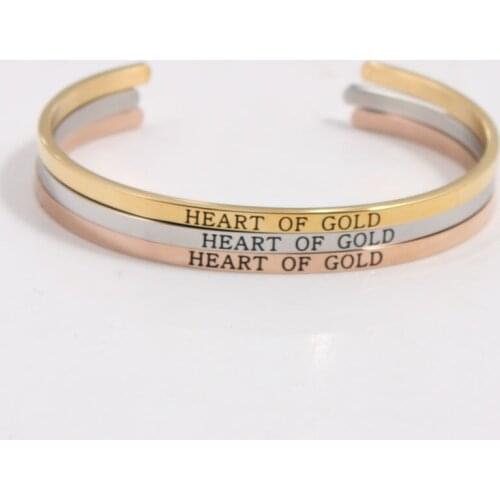 2021 Hot Selling Stainless Steel Mantra Bracelets Engraved HEART OF GOLD Bracelts and Bangles for Women