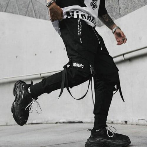 2019 Spring Hip Hop Joggers Men Black Harem Pants Multi-pocket Ribbons Man Sweatpants Streetwear Casual Mens Pants M-3XL