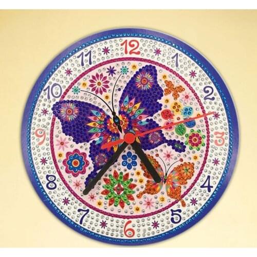 Purple Butterfly DIY Clock Diamond Painting Kits , Wall Decor with Colorful Diamonds ,Kids Arts and Crafts Kit Includes Clock Me