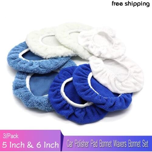5 Inch & 6 Inch Car Polisher Pad Bonnet Waxers Bonnet Set,Woollen+Cotton+Microfiber+Coral Fleece for Car Paint Care polishing