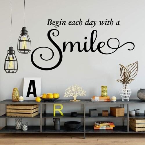 Begin Each Day With Smile Quote Wall Decal Kitchen Bedroom Inspirational Quote Bible Verse Wall Sticker Nursery Kids Room Vinyl