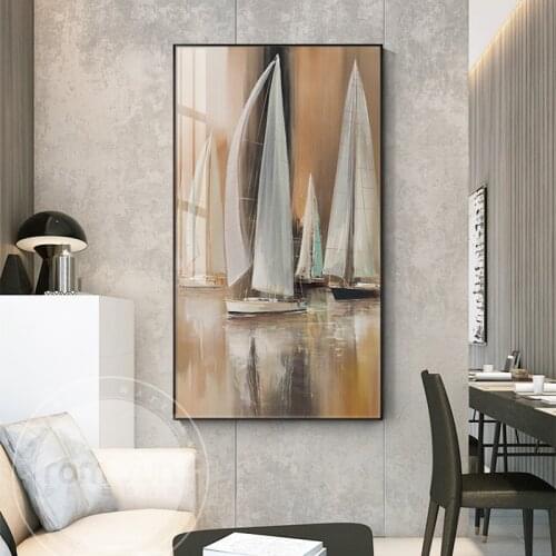 Nordic Abstract Sailing Boat Canvas Poster Print Landscape Wall Art Picture for Living Room Bedroom Aisle Modern Home Decoration