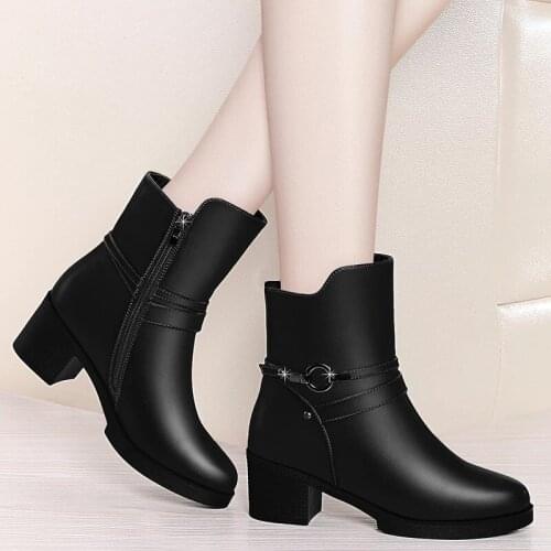 New Elegant Womens Ankle Boots Leather Short BootLady Winter High Heel Shoes Wedding Party Formal Dress Shoes Keep warm Style