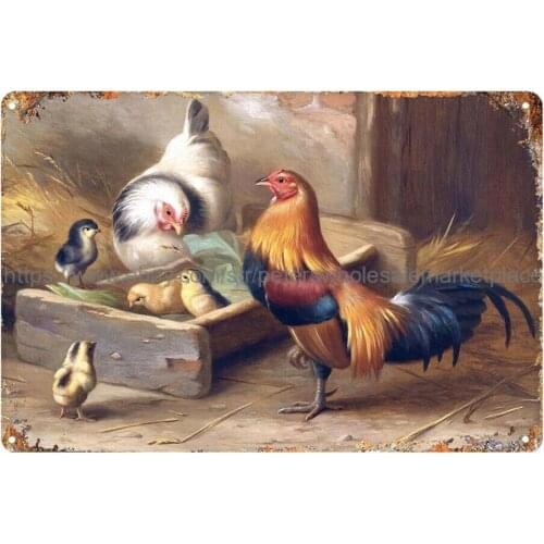 Hunt Chickens Chicks Barn Farm Metal Tin Sign Room Metal Art Home Classic Retro 20x30cm