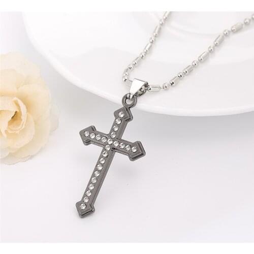 HTZZY New Fashion Cross Necklace for Men and Women Golden Silvery Color Black Creative Cross Pendant Necklace with Crystals