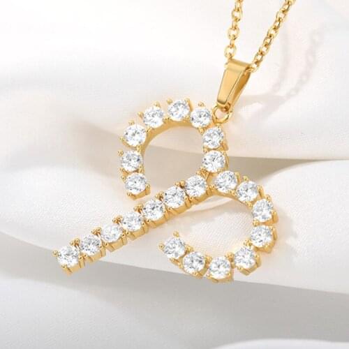 Trendy 12 Constellation Zircon Necklace For Women Choker Stainless Steel Gold Chain Scorpio Leo Virgo Pisces Taurus Jewelry Gift