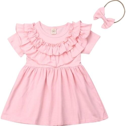 Girl Dress 2019 Cute Infant Baby Kids Girls Party Dress Headband 2pcs Princess dress Outfits Clothes