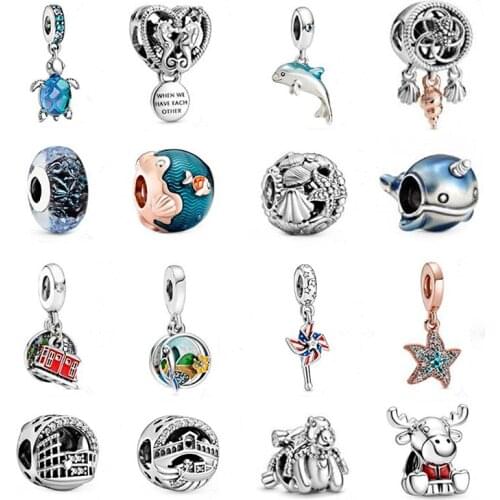 Murano Glass Sea Turtle Dangle Charm 100% 925 Sterling Silver Sea Turtle Charms Fit Original Bracelet Diy Jewelry