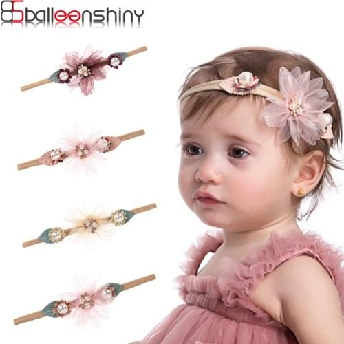 Balleenshiny Creative Lace Mesh Pearl Baby Girl Headband Newborn Bebe Accessories Newbron Baby Shower Headwear Kids Turban