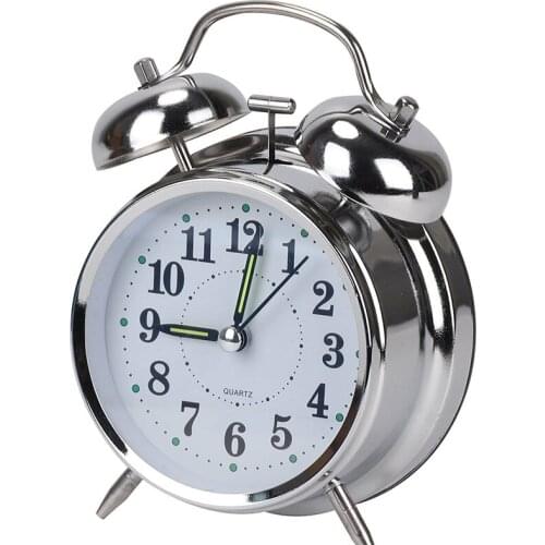 Retro Loud Double Bells Alarm Clock Essential Mute Pointer Clocks Mechanical With Night Light Alarm Clock Bedside Decoration