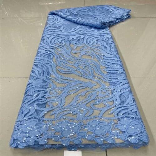 2021 Luxury Sky Blue Sequins Lace Fabrics French Lace Fabric with sequins High Quality African Tulle Mesh Lace for Wedding Party