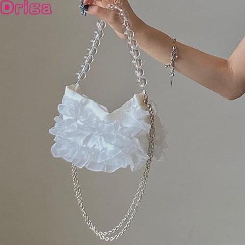 Driga Retro Female Shoulder Bags Portable Mini Handbags Female 2021 New Summer Pearl Chain Bucket Bags Flowers Solid Color Bags