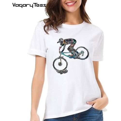 Bicycles Mountains Print tshirt Summer Women t-shirt downhill mountain biking Print Casual Heartbeat stimulation exercise tshirt
