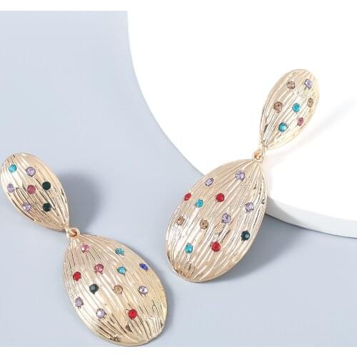 Vintage Geometric Gold Color Metal Drop Earrings for Women Fashion Charm Crystal Beads Earring Bohemian Wedding Party Jewelry