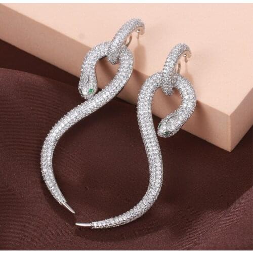WEIMANJINGDIAN Brand New Arrival Sparkling Cubic Zirconia CZ Zircon Crystal Pave Snake Drop Earrings