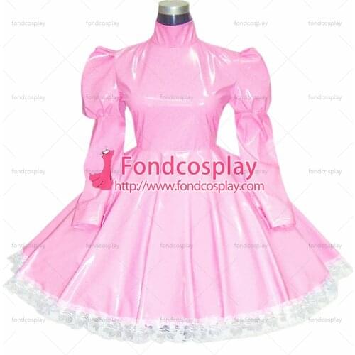 Sissy maid Gothic lolita punk pink PVC dress cosplay costume Tailor-made[G270]