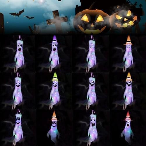 1Pcs Halloween Decoration Ghost LED Glowing Ghost Flag Haunted House Decor Horror Decor Halloween party With battery