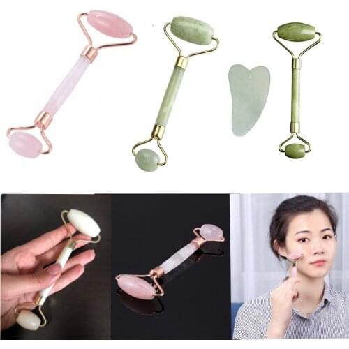 1PC Rose Quartz Face Massage Roller Double Head Slimming Face Massager Lifting Tool Face Anti Wrinkle Removal Massage Roller