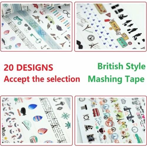20Designs BritishStyle Postmark EiffelTower Pattern Japanese Washi Decorative Adhesive DIY Masking Paper Tape Label Sticker gift