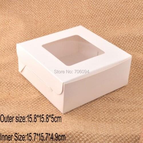 30PCS 15.8*15.8*5cm(6.2''*6.2''*2'') White paper box with window for Cake handmade gift boxes,custom box need extra cost