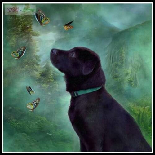 5d diy diamond painting cross stitch diamond embroidery diamond mosaic Black dog & Butterfly home decor Christmas gift WG571