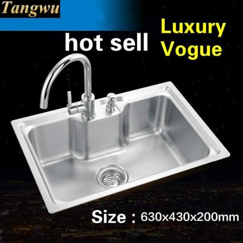 Free shipping Standard luxurious mini kitchen single trough sink food grade 304 stainless steel whole drawing hot sell 63x43 CM