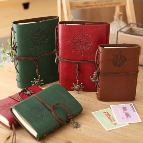 "5" "7" "8.5" Inch PU Leather Loose-leaf Notebook Travel Notepad 80 Sheets Khaki Paper Birthday Pirate Sailor Pirate Book Diary