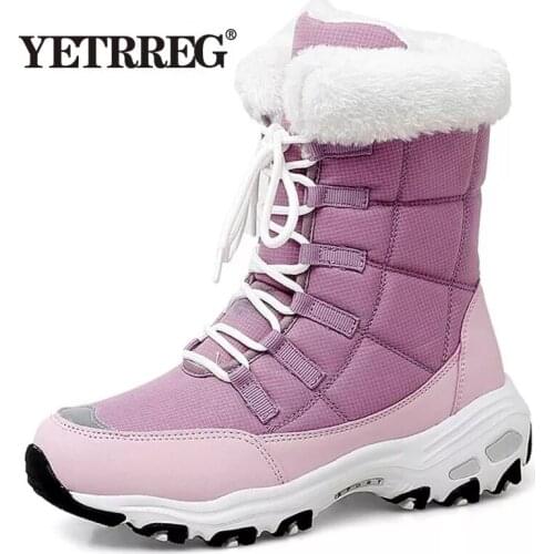 Brand Winter Women Snow Boots High Quality Warm Plush Womens Boots Mid-Calf Boots Women Platform Lace-up Waterproof Short Boot
