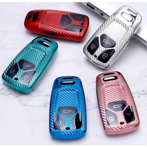 Carbon fiber style TPU key protect shell/key cases /key bag/key cover for AUDI 2016 2017 Q7 A4L TT TTS